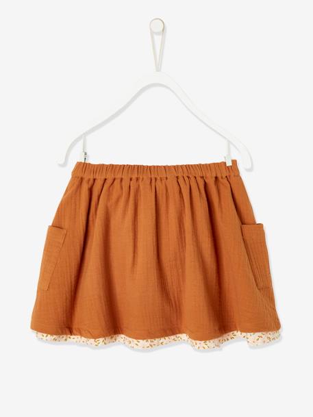 Reversible Skirt, Plain or with Floral Print, for Girls Blue+Camel+ORANGE MEDIUM SOLID 