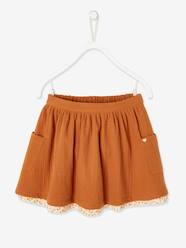 -Reversible Skirt, Plain or with Floral Print, for Girls