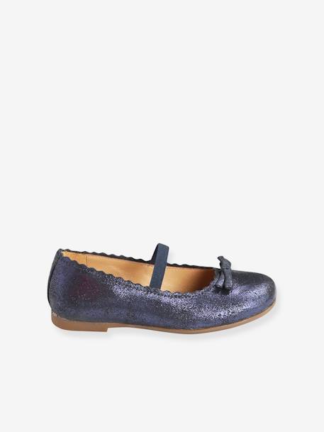 Leather Ballet Pumps, for Girls Gold+rose+Shimmery Dark Blue 