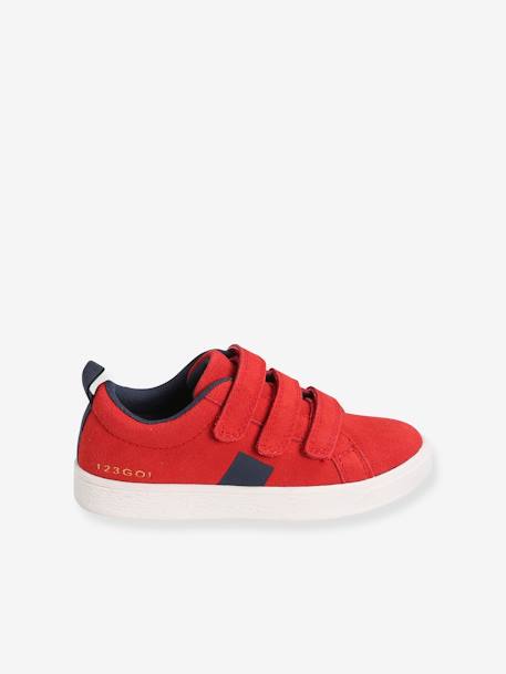 Touch-Fastening Leather Trainers for Boys Dark Red 