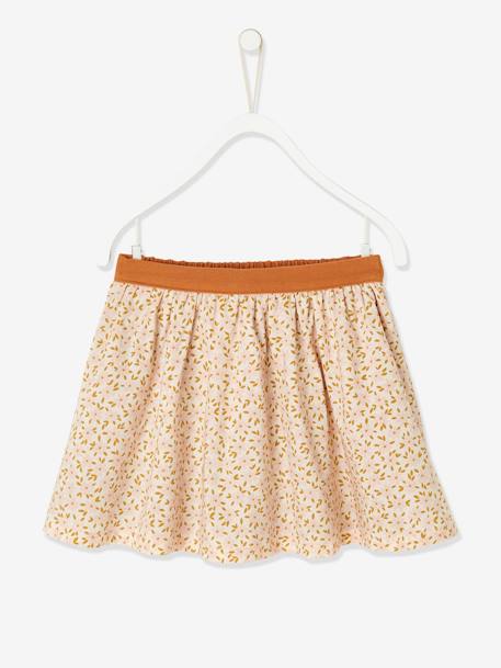 Reversible Skirt, Plain or with Floral Print, for Girls Blue+Camel+ORANGE MEDIUM SOLID 