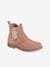 Leather Boots with Zip & Elastic for Girls black+brown+Pink+Shimmery Beige 