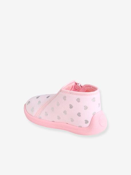 Pram Shoes with Zip, Made in France, for Baby Girls Light Pink/Print 