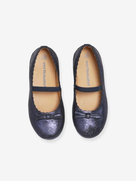 Leather Ballet Pumps, for Girls Gold+rose+Shimmery Dark Blue 