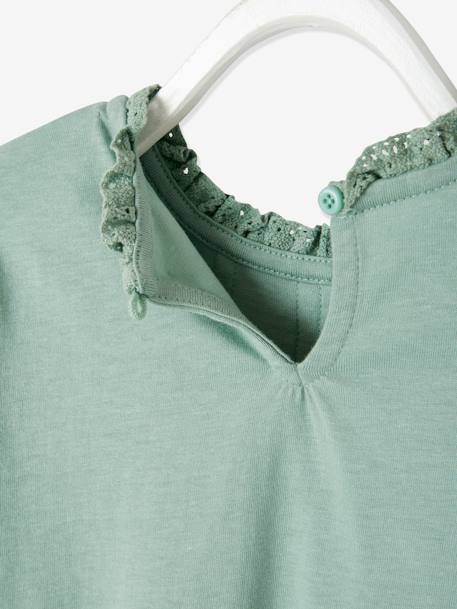 Blouse with Macramé Details, for Girls Dark Blue+Light Green 