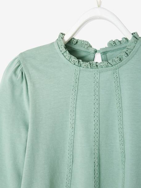 Blouse with Macramé Details, for Girls Dark Blue+Light Green 