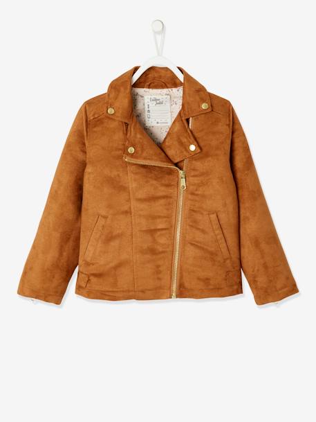 Perfecto Style Jacket in Nubuck for Girls anthracite+Camel 