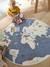 Round World Map Rug Blue 