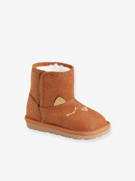 Fur Lined Boots for Baby Girls Dark Blue/Print+Tan 