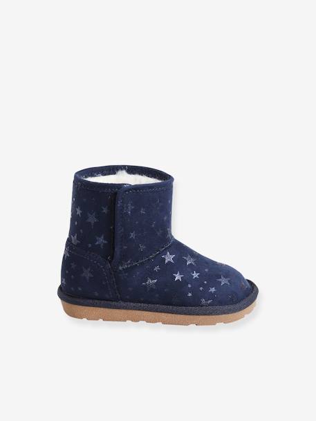 Fur Lined Boots for Baby Girls Dark Blue/Print+Tan 