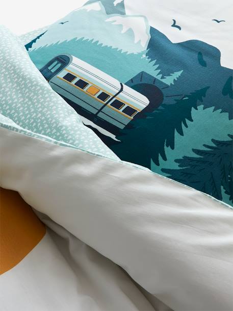 Children's Duvet Cover + Pillowcase Set, Sur les Rails Green 