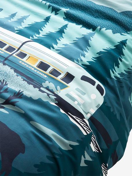 Children's Duvet Cover + Pillowcase Set, Sur les Rails Green 