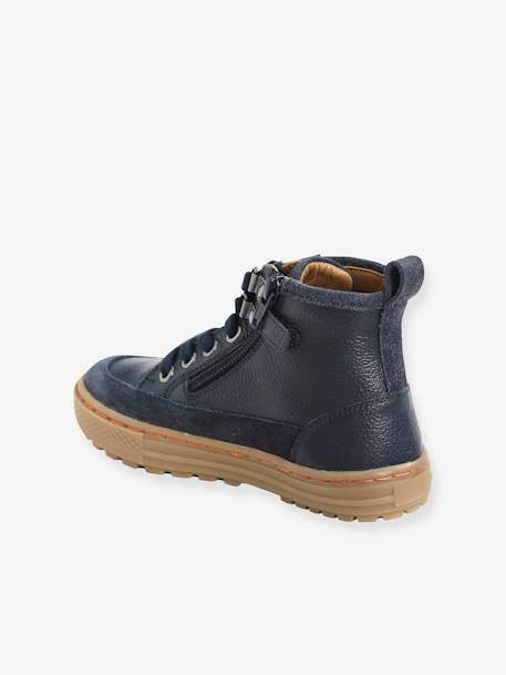 High Top Leather Trainers with Laces & Zip, for Boys Dark Blue 