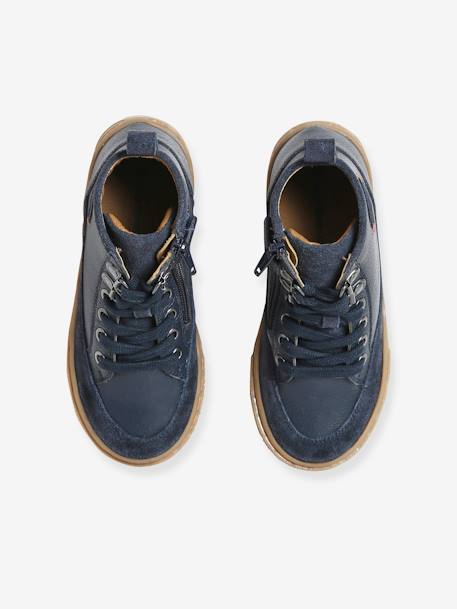 High Top Leather Trainers with Laces & Zip, for Boys Dark Blue 