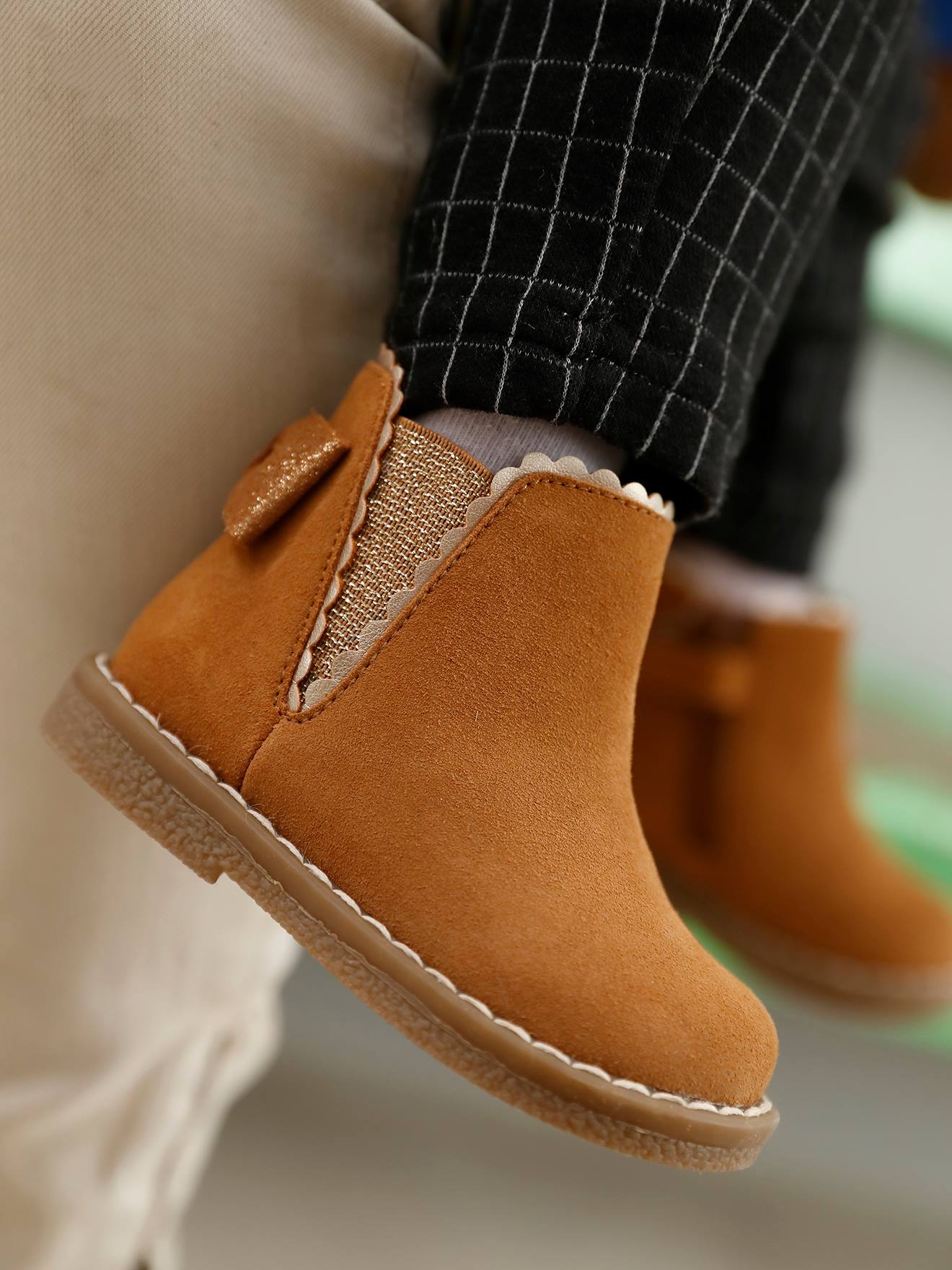 Leather Boots with Elastic for Baby Girls camel