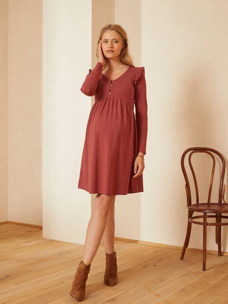 Short Jersey Knit Dress, Maternity & Nursing Special BLACK DARK SOLID+Red 