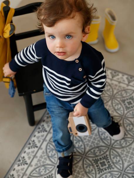 Sailor-Type Jumper for Babies BROWN MEDIUM STRIPED+Dark Blue Stripes+White Stripes 