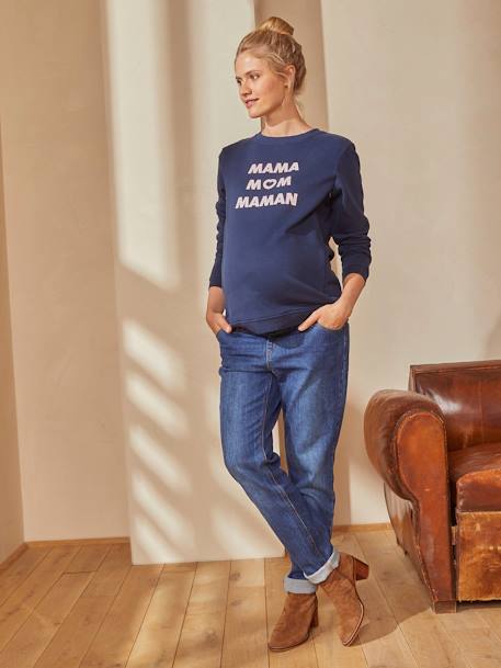 Maternity & Nursing Special Fleece Sweatshirt with Message Dark Blue 