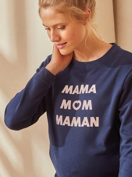 Maternity & Nursing Special Fleece Sweatshirt with Message Dark Blue 