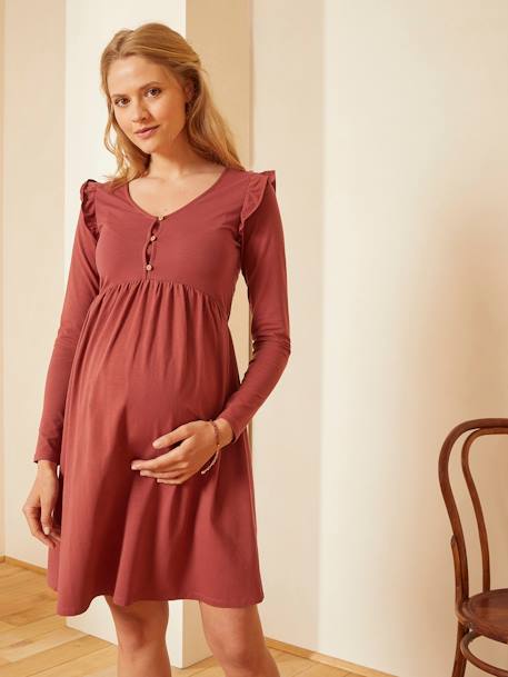 Short Jersey Knit Dress, Maternity & Nursing Special BLACK DARK SOLID+Red 