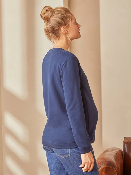 Maternity & Nursing Special Fleece Sweatshirt with Message Dark Blue 