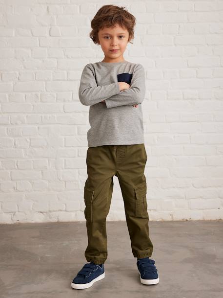 Pull-On Cargo-Type Trousers for Boys crystal blue+Dark Green+taupe 