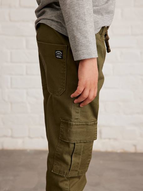 Pull-On Cargo-Type Trousers for Boys crystal blue+Dark Green+taupe 