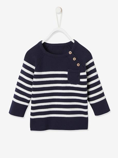 Sailor-Type Jumper for Babies BROWN MEDIUM STRIPED+Dark Blue Stripes+White Stripes 