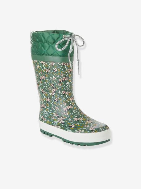 Printed Wellies with Padded Collar for Girls Green/Print 