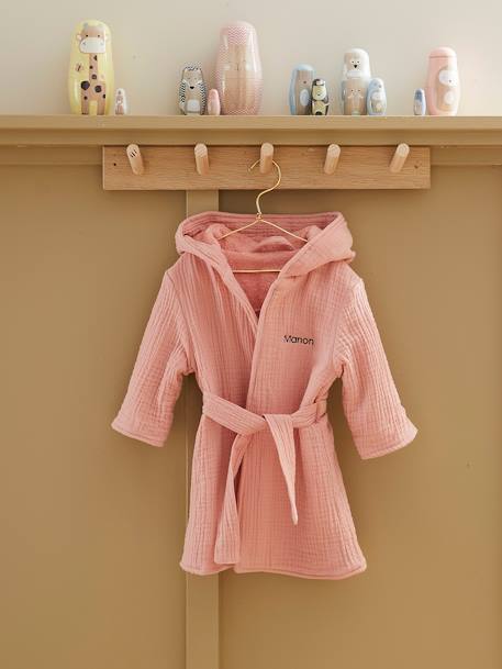 Animal Bathrobe in Organic Cotton* Gauze Green+Pink+Yellow Stripes 