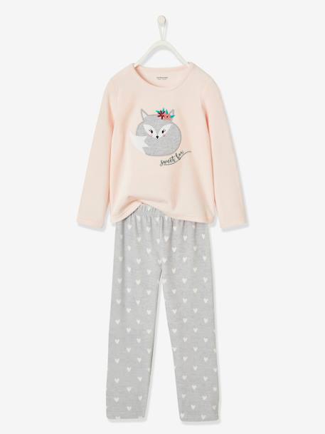 Velour Fox Pyjamas for Girls Light Pink 