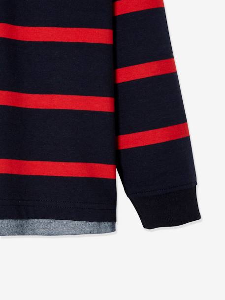 Striped 2-in-1 Effect Polo Shirt, for Boys navy blue+Red Stripes 