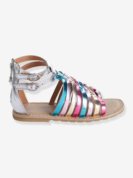 Girls Leather Sandals Black+Silver 