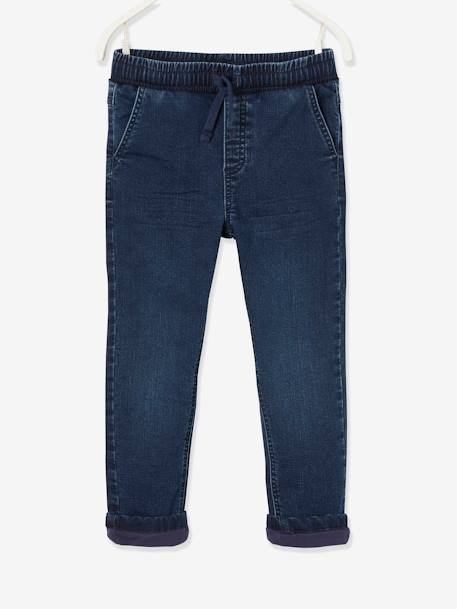 Straight Leg Jeans, Pull-On Cut, Lined, for Boys Denim Blue 