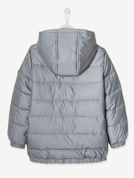 Padded Jacket with Polar Fleece Lined Hood, Reflective Effect & Recycled Fibre Padding for Boys Grey 