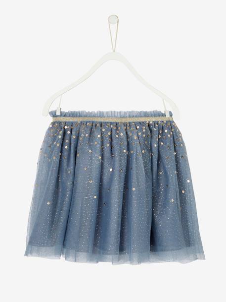 Tulle Occasionwear Skirt Sprinkled with Sequins & Glitter Blue 