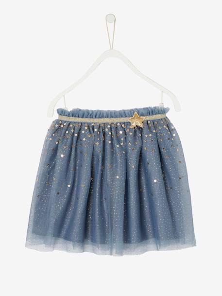 Tulle Occasionwear Skirt Sprinkled with Sequins & Glitter Blue 