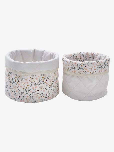 Set of 2 Reversible Baskets, Little Flowers White 