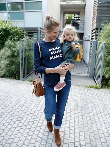 Maternity & Nursing Special Fleece Sweatshirt with Message Dark Blue 