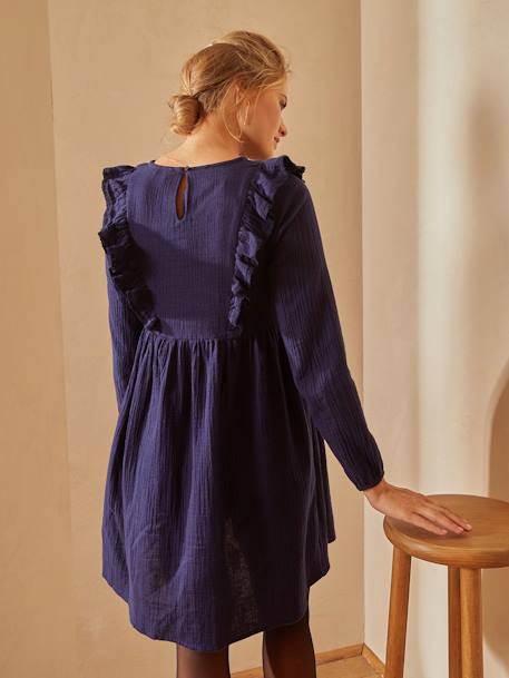 Cotton Gauze Dress, Maternity & Nursing Special Dark Blue 