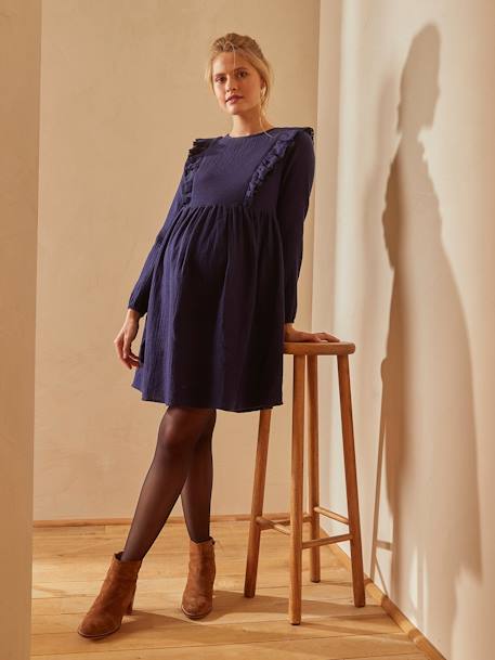 Cotton Gauze Dress, Maternity & Nursing Special Dark Blue 