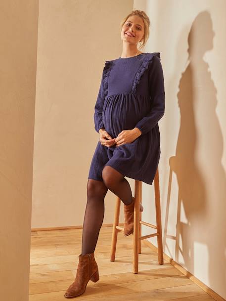 Cotton Gauze Dress, Maternity & Nursing Special Dark Blue 