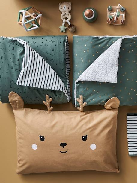 Deer Pillowcase for Babies, Green Forest Dark Beige 