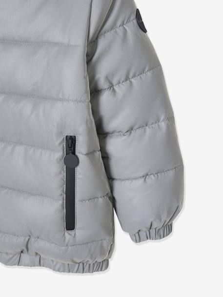 Padded Jacket with Polar Fleece Lined Hood, Reflective Effect & Recycled Fibre Padding for Boys Grey 