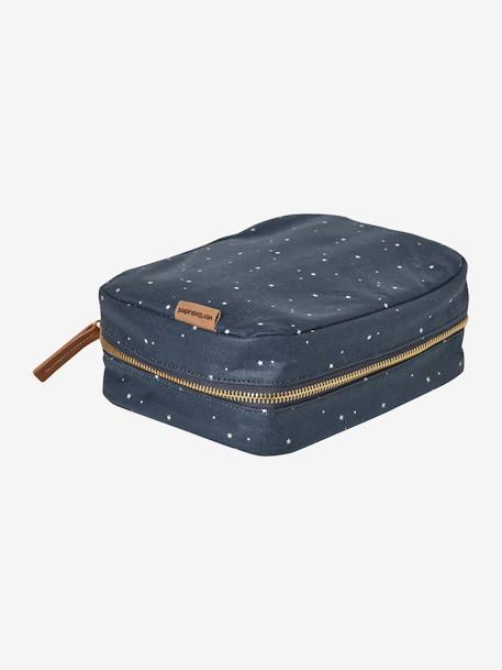 Snack Box in Coated Cotton Camel+Dark Blue/Print 