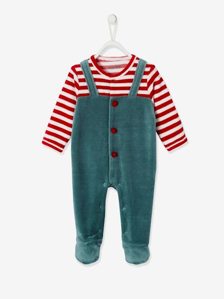 Christmas Gift Set for Babies: Velour Sleepsuit + Bib Dark Green 