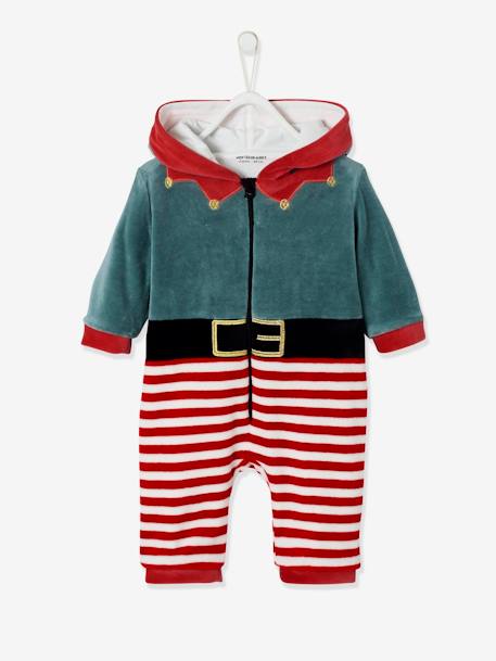 Velour 'Father Christmas' Jumpsuit, Unisex, for Babies Dark Red 