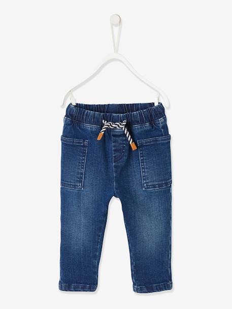 Denim Trousers with Elasticated Waistband for Babies Dark Blue+double stone 