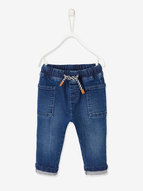 Denim Trousers with Elasticated Waistband for Babies Dark Blue+double stone 