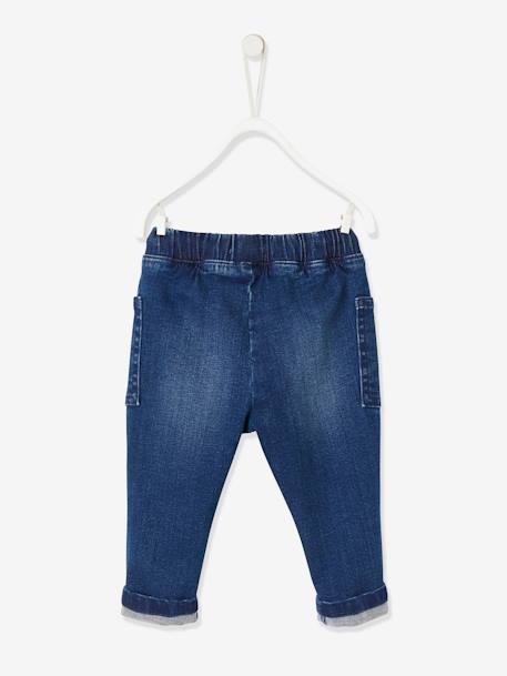 Denim Trousers with Elasticated Waistband for Babies Dark Blue+double stone 